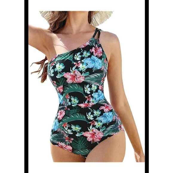 JASAMBAC Women's Size L One Shoulder One Piece Swimsuit Tummy Control Ruched NEW - Picture 8 of 8